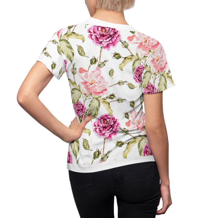 Pink Rose Women's Cut & Sew Tee (AOP) Shirt Lightweight Floral Pattern