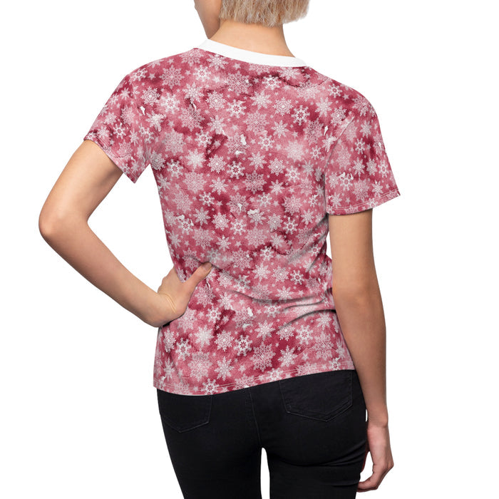 Pink Snowflakes Women's Cut & Sew Tee (AOP) Casual Shirt for Women