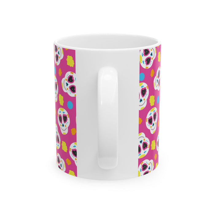 Pink Sugar Skull Day of the Dead Ceramic Coffee Mug – Dishwasher Safe Gift