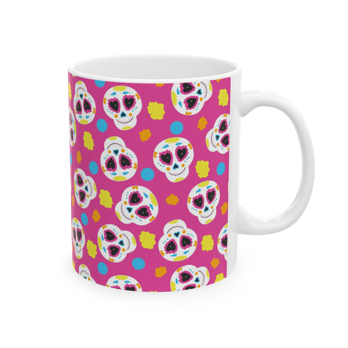 Pink Sugar Skull Day of the Dead White Ceramic Mug