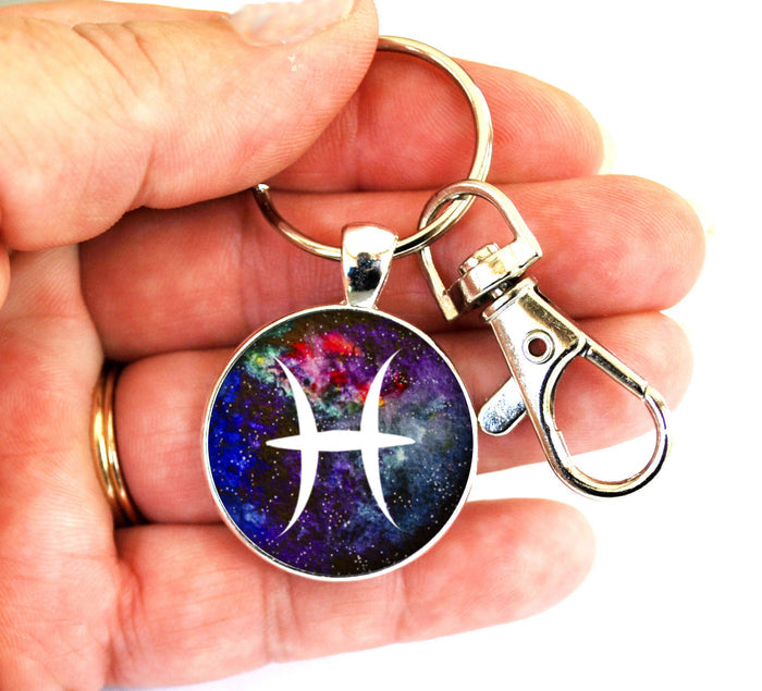 Pisces Zodiac Sign Women's Purse Charm Keychain Handmade Keyrings for Women