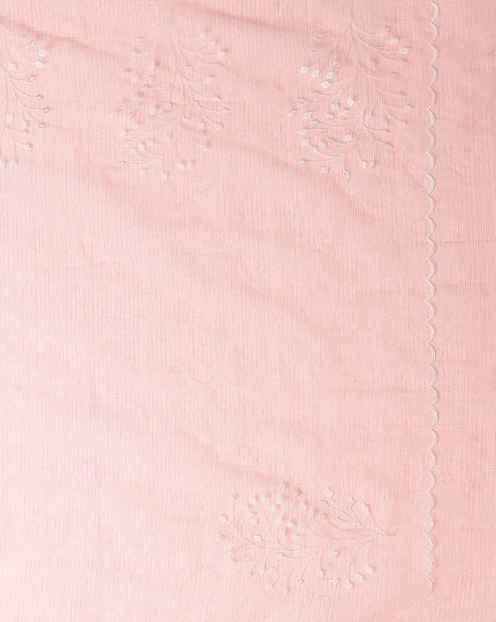 Playful Kota Doria Cotton Bel Embroidery Pink Saree Handdyed