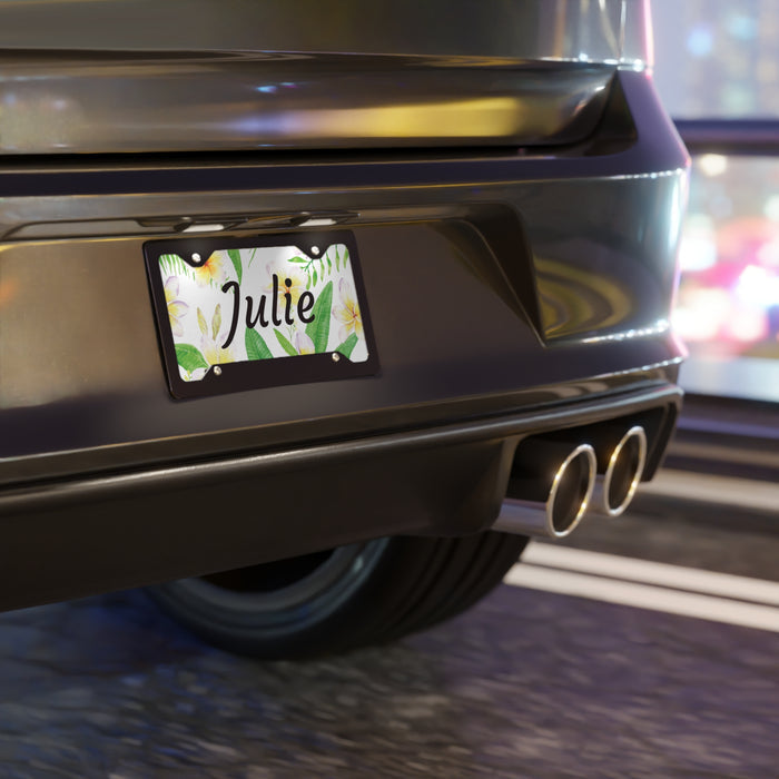 Plumeria Personalized Custom Front License Plate on the back of a car