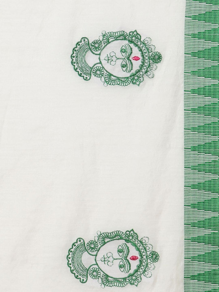 Indiehaat | Kora Silk Handloom Embroidered Saree White