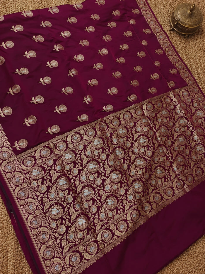 Indiehaat | Deep Purple Mashru Alfi Katan Silk Saree