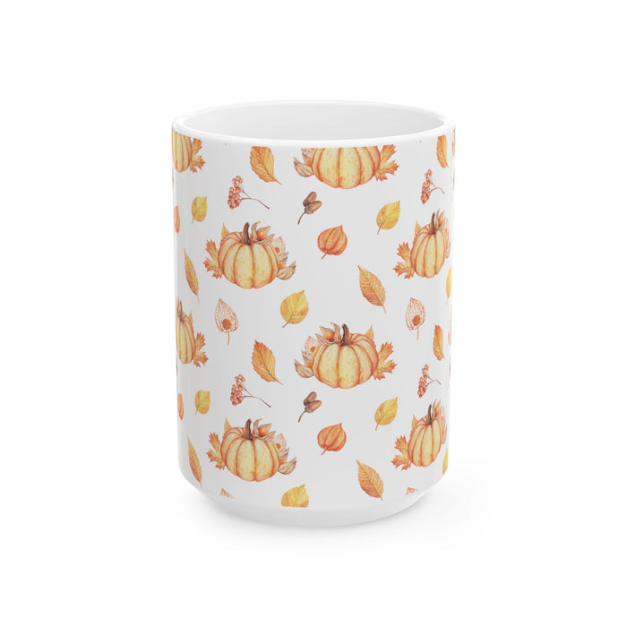 Pumpkin Coffee Mug Fall Leaves Autumn Ceramic Cup, Dishwasher & Microwave Safe