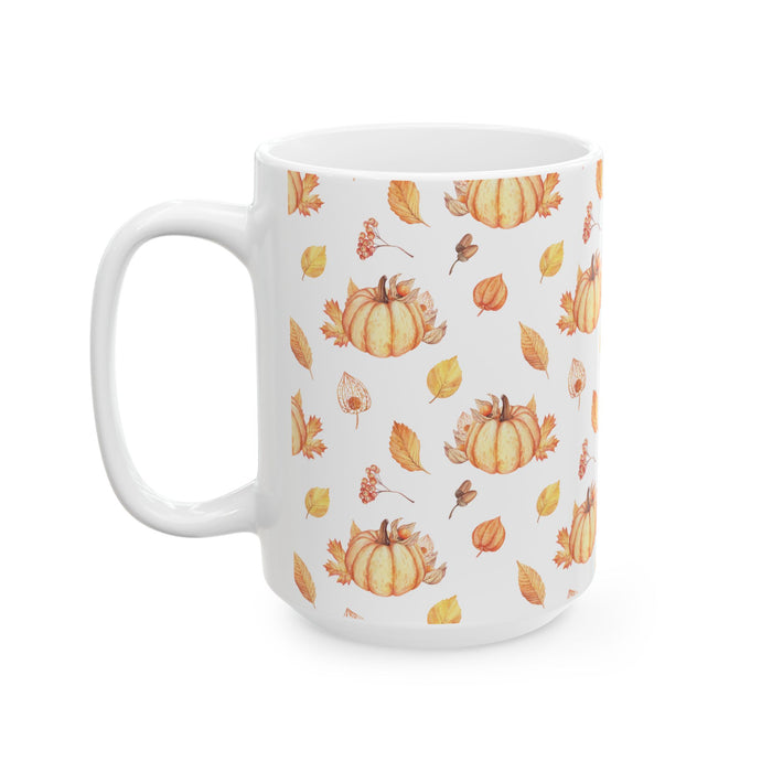 Pumpkin Coffee Mug Fall Leaves Autumn Ceramic Cup, Dishwasher & Microwave Safe