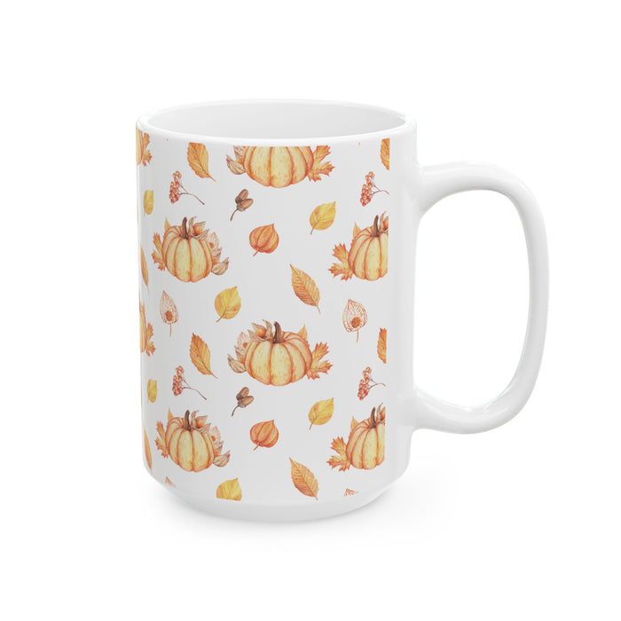 Pumpkin Coffee Mug Fall Leaves Autumn Ceramic Cup, Dishwasher & Microwave Safe