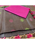 Pure Linen Alluring Brown Dupatta & Katan Silk Pink Top Set