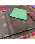 Pure Linen Graceful Brown Dupatta & Katan Silk Green Top Set