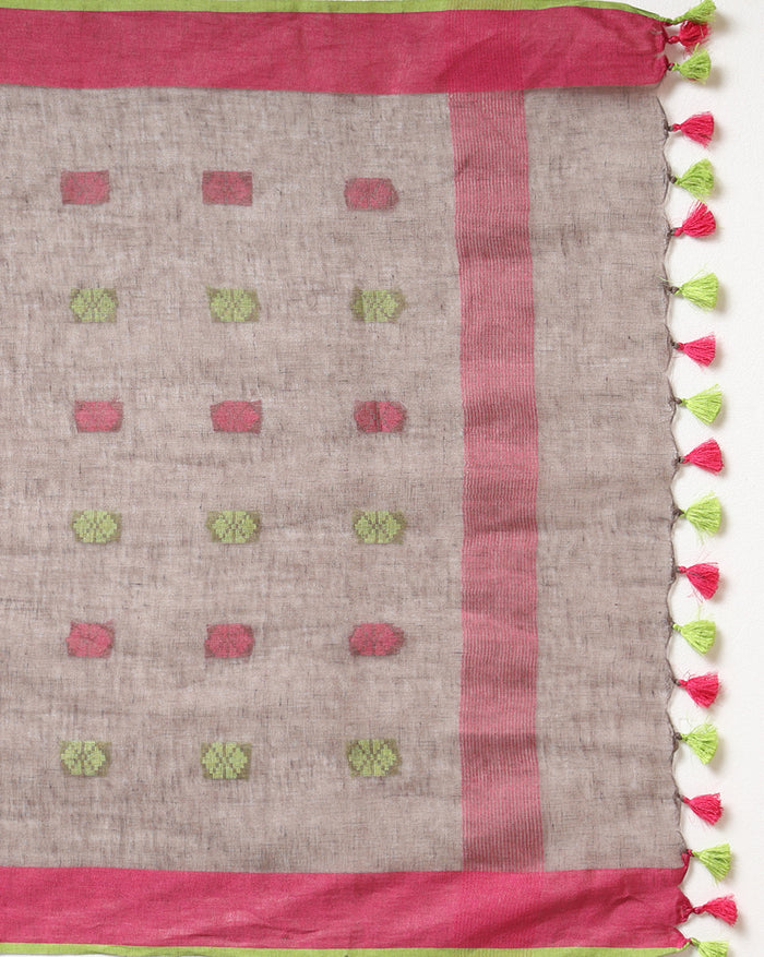 Pure Linen Pastoral Brown Dupatta & Katan Silk Pink Top Set