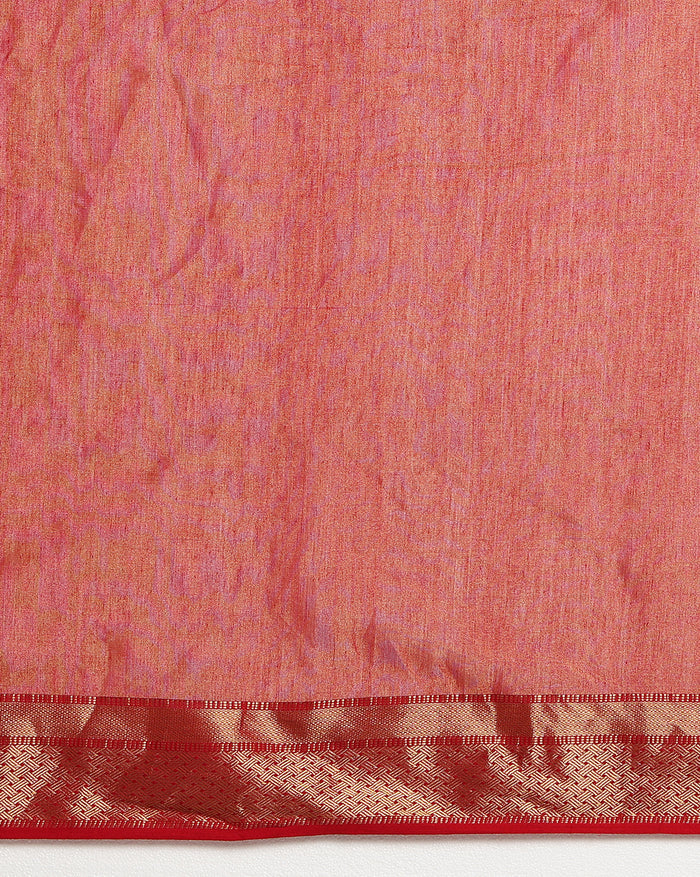 Quaint Maheshwari Tissue Silk Handwoven Saree Red