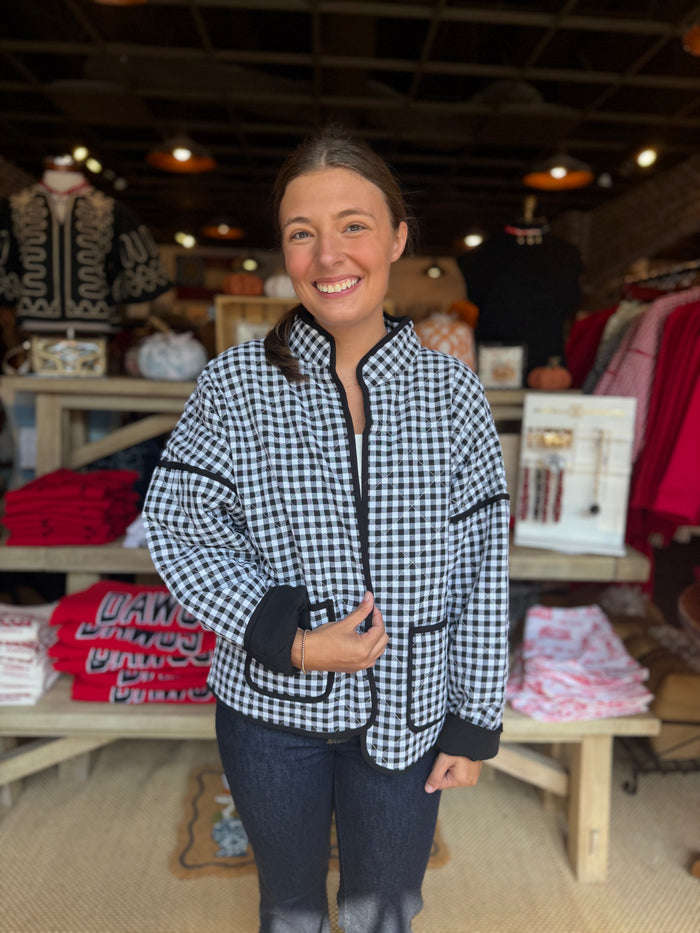 Quilted Gingham Puff Jacket