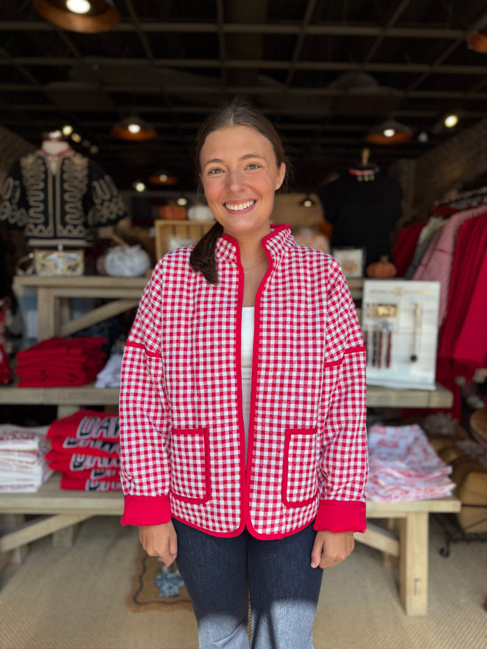 Quilted Gingham Puff Jacket