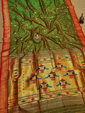 Indiehaat | Double Pallu Paithani Silk Saree Green