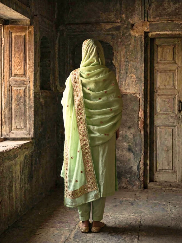 Indiehaat | Kota Doria Gota Patti Suit Green