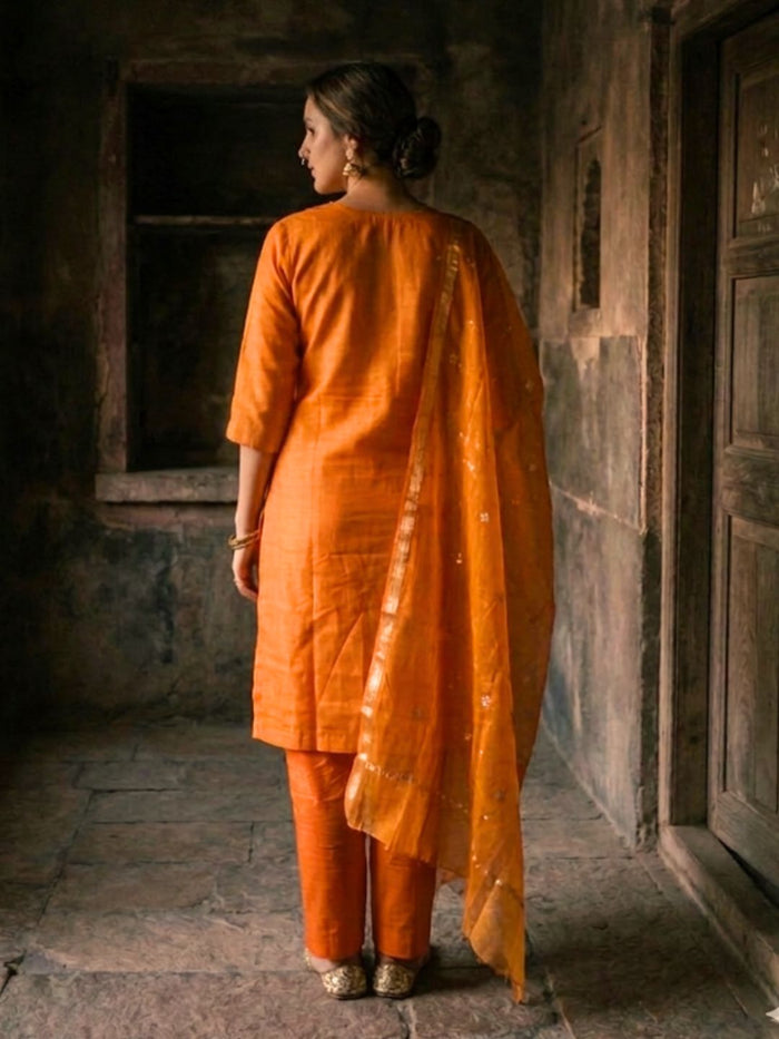 Indiehaat | Kota Doria Gota Patti Suit Orange