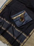 Indiehaat | Maheshwari Silk Zari Border Suit Gray & Black