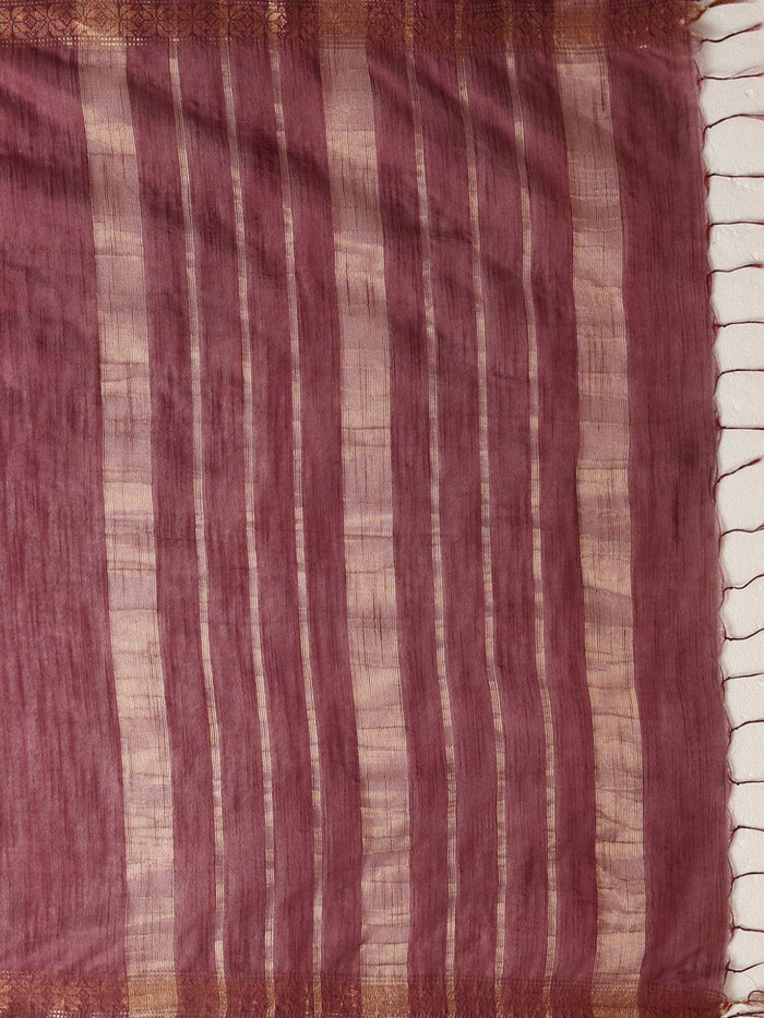 Indiehaat | Hand Dyed Kota Silk Zari Striped Saree Brown