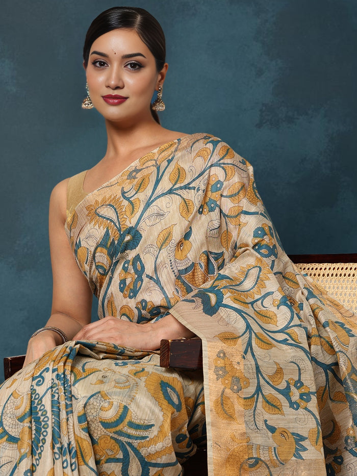 Indiehaat | Banswara Cotton Silk Saree Beige