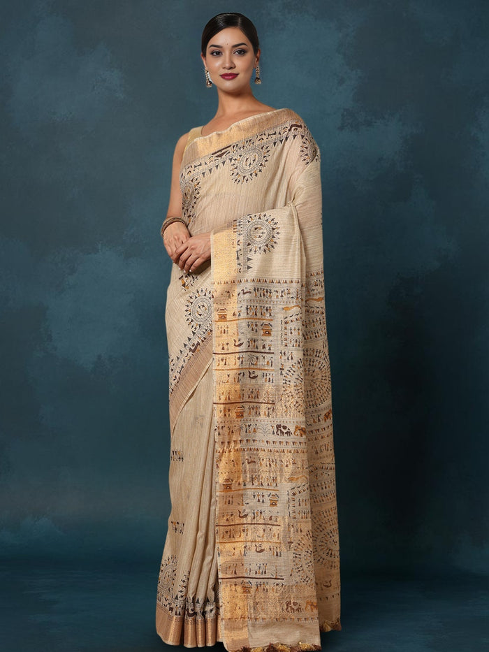 Indiehaat | Banswara Cotton Silk Saree Beige