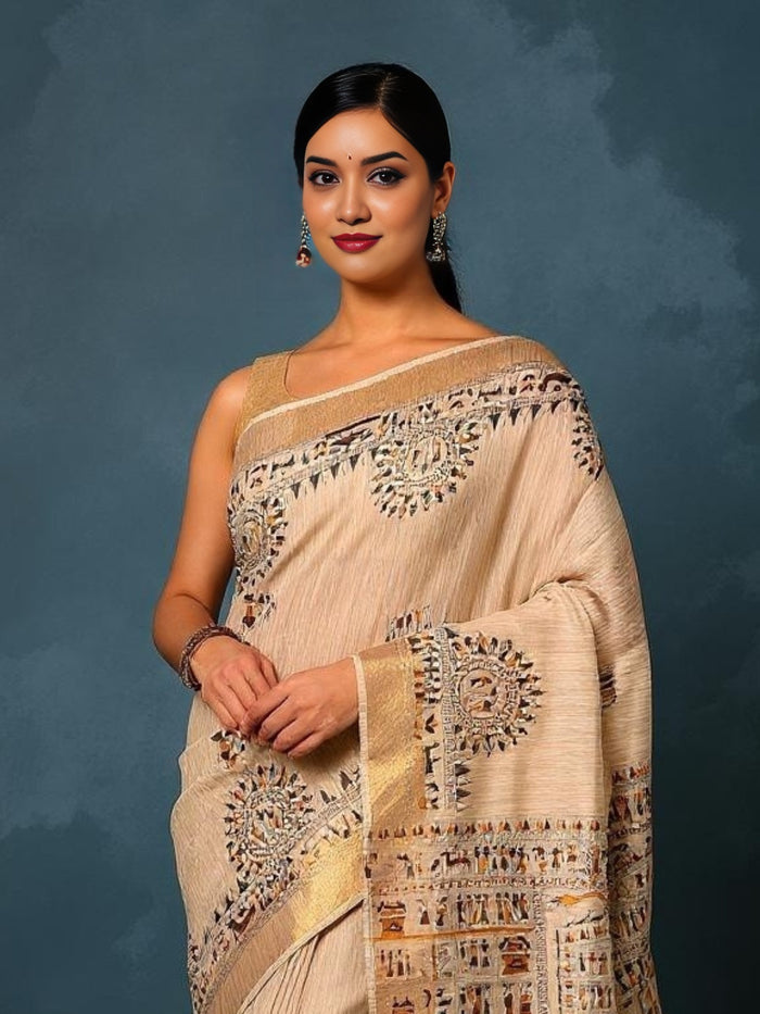 Indiehaat | Banswara Cotton Silk Saree Beige