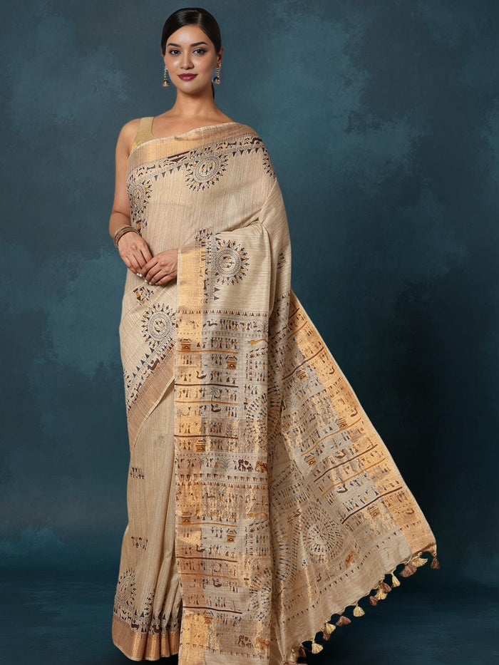 Indiehaat | Banswara Cotton Silk Saree Beige