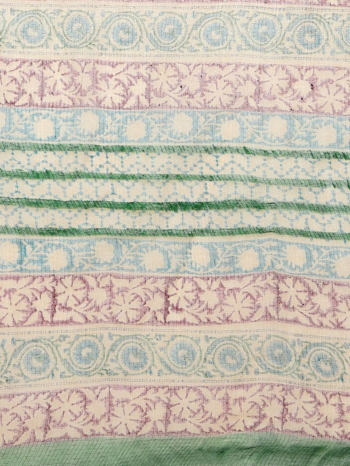 Indiehaat | Kota Doria Hand Block Print Multicolor Saree