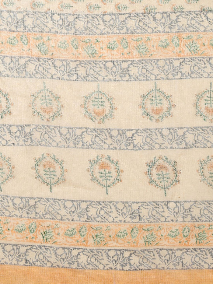 Indiehaat | Kota Doria Hand Block Print Multicolor Saree