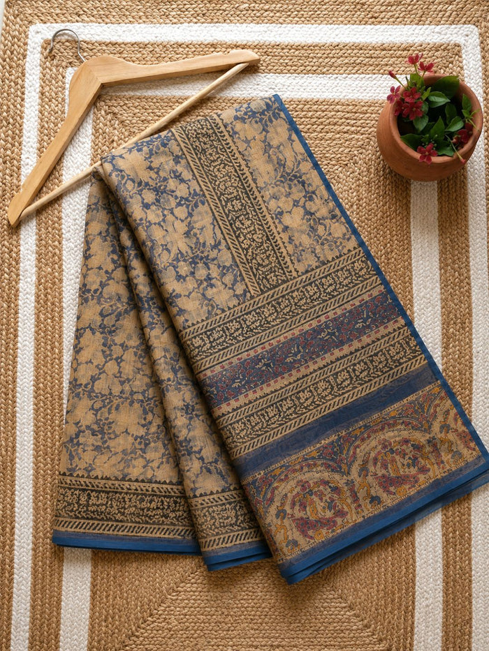 Indiehaat | Kota Doria Hand Block Print Multicolor Saree