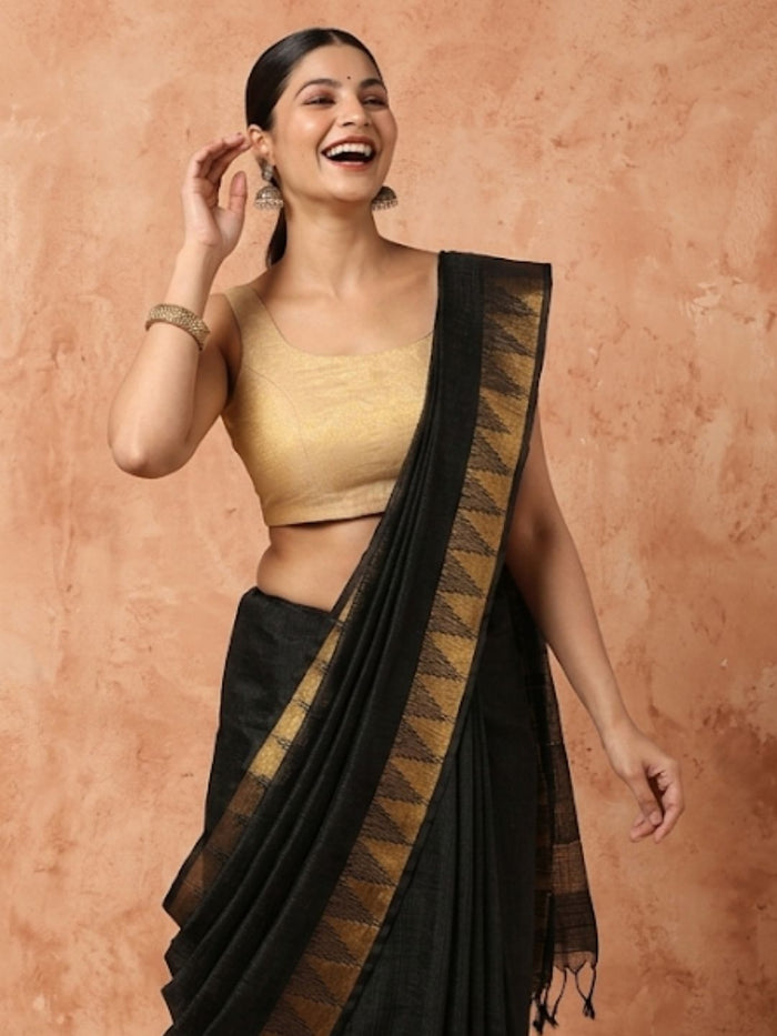 Indiehaat | Hand Dyed Kota Silk Saree Black