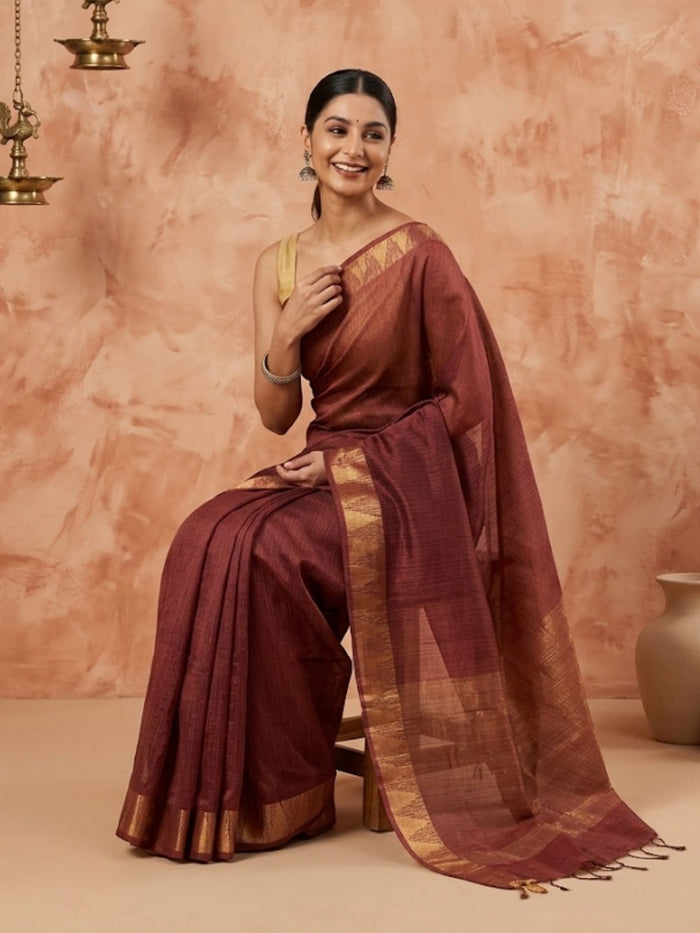 Indiehaat | Hand Dyed Kota Silk Saree Brown