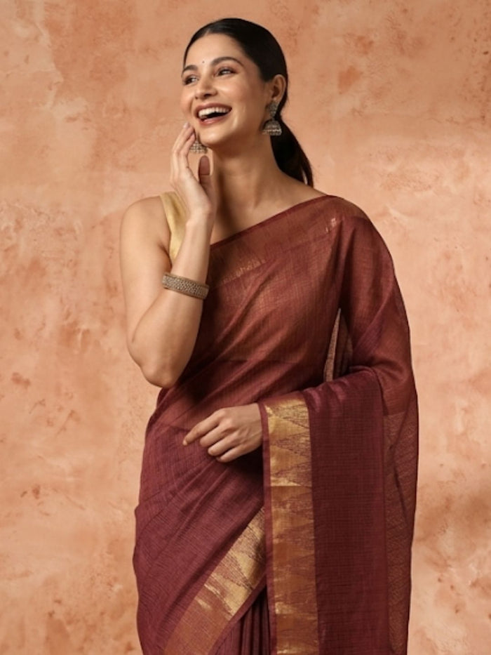 Indiehaat | Hand Dyed Kota Silk Saree Brown