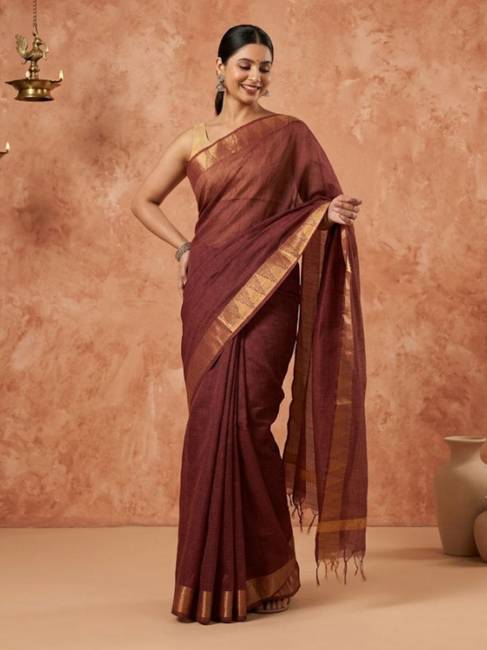 Indiehaat | Hand Dyed Kota Silk Saree Brown