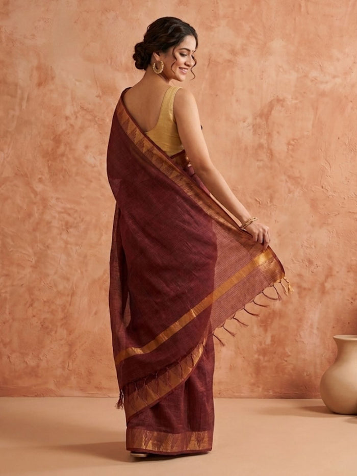 Indiehaat | Hand Dyed Kota Silk Saree Brown