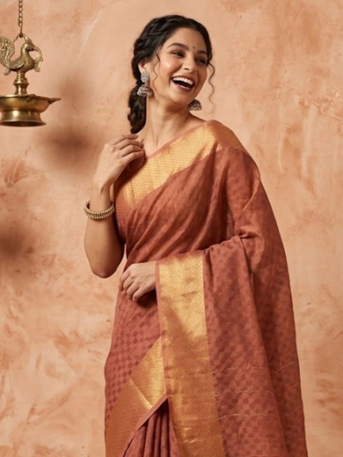 Indiehaat | Hand Dyed Dupion Silk Saree Brown