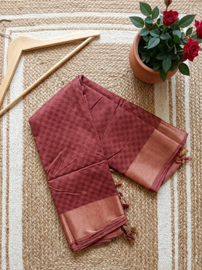 Indiehaat | Hand Dyed Dupion Silk Saree Brown