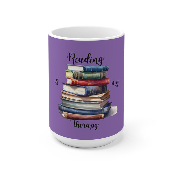 Reading is my Therapy Purple Ceramic Coffee Mug Library Books