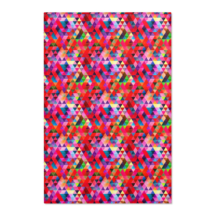 Red Geometric Pattern Area Rug Durable 3 Sizes Hemmed Edge Coated Back
