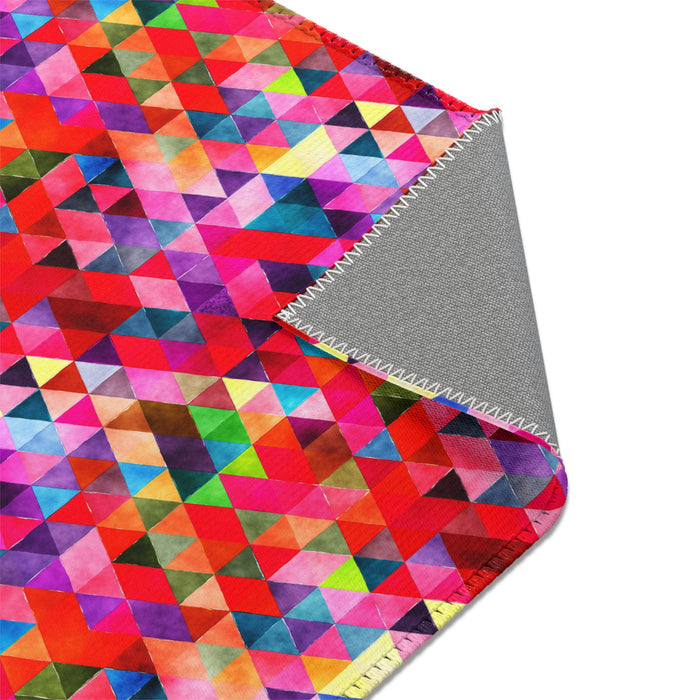 Red Geometric Pattern Area Rug Durable 3 Sizes Hemmed Edge Coated Back