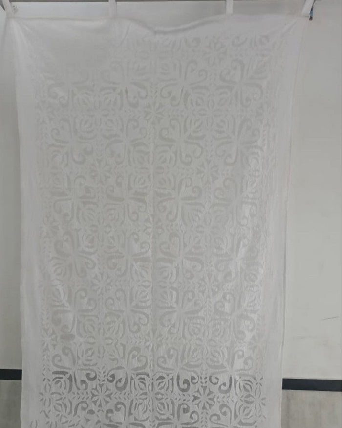 Rich Handcrafted White Applique Curtain (Set of 2)