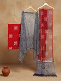 Indiehaat | Kota Doria Hand Wax Batik Suit Blue & Red