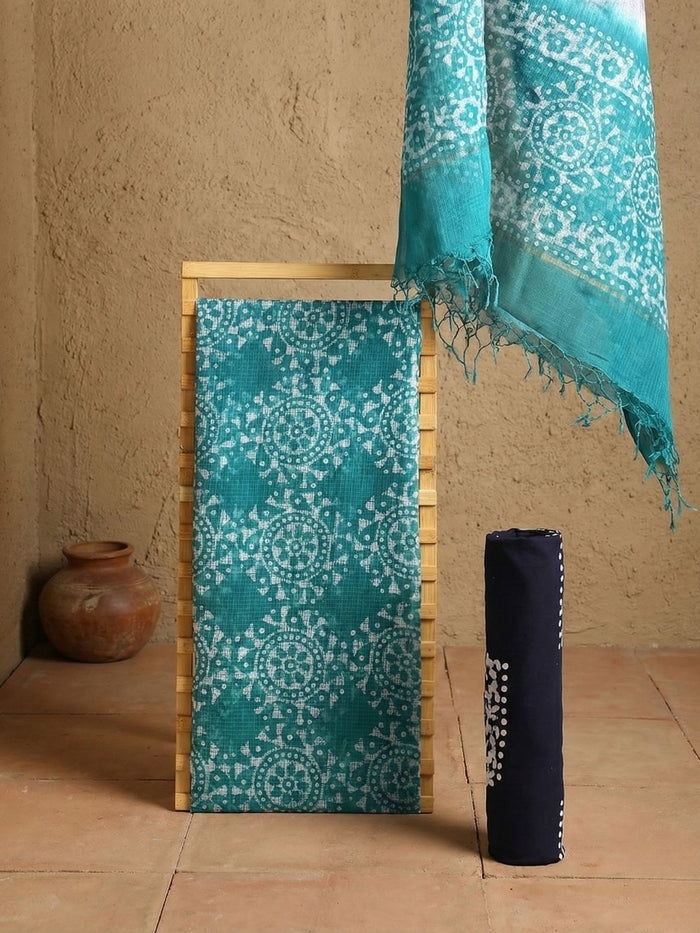 Indiehaat | Kota Doria Hand Wax Batik Suit Green