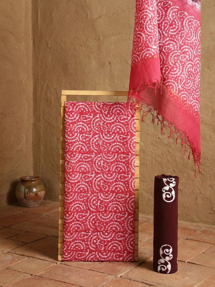 Indiehaat | Kota Doria Hand Wax Batik Suit Pink