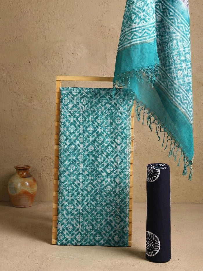 Indiehaat | Kota Doria Hand Wax Batik Suit Green