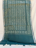 Indiehaat | Pure Chandei Silk Applique Saree Green