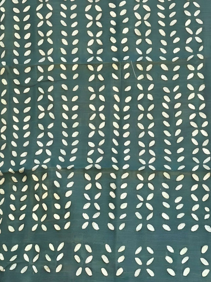 Indiehaat | Pure Chandei Silk Applique Saree Green