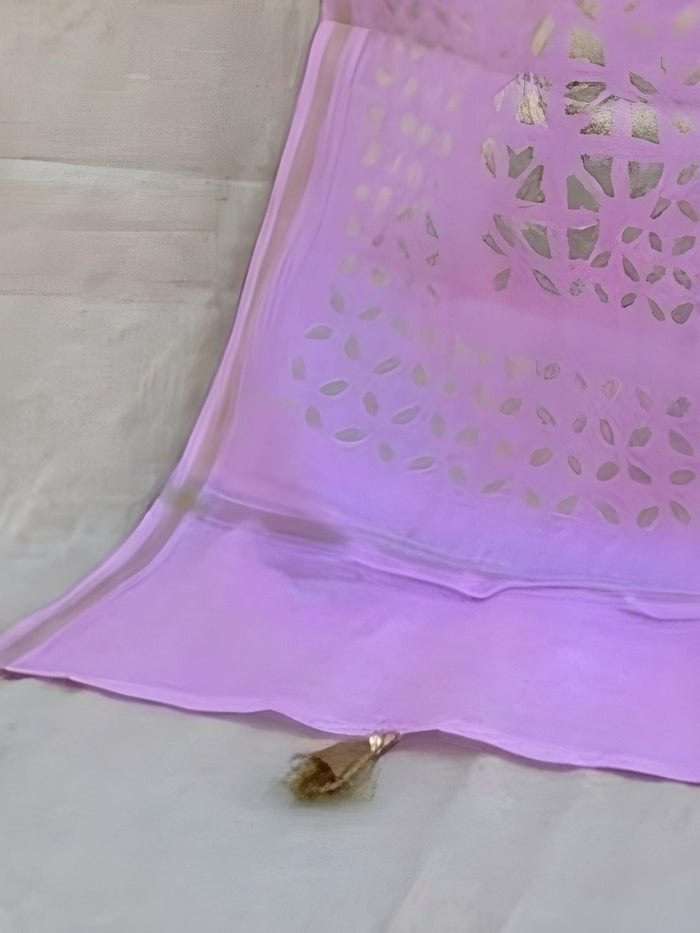 Indiehaat | Pure Chandei Silk Applique Saree Pink