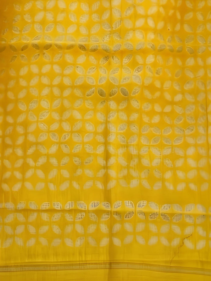 Indiehaat | Pure Chandei Silk Applique Saree Yellow