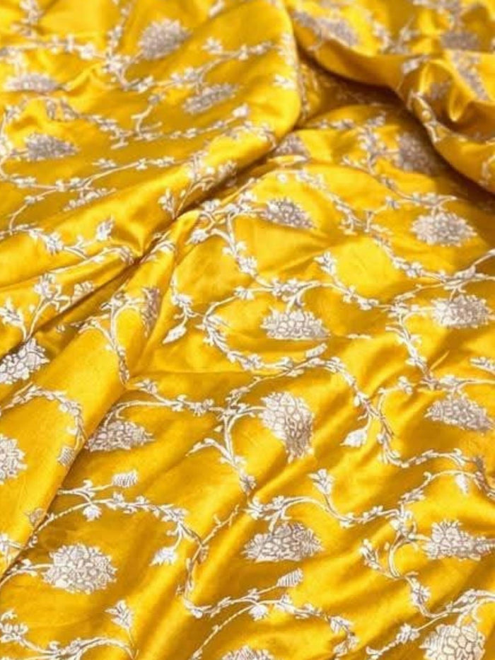 Indiehaat | Yellow Mashru Katan Silk Saree | Brocade